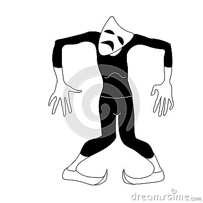 A dancing actor on a stage in tights & a theatrical mask of tragedy. Sad & depressing emotions Vector Illustration